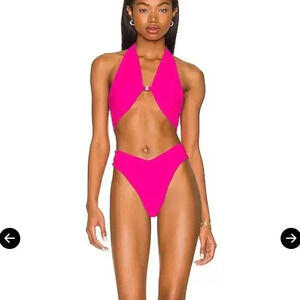 REVOLVE Hot Pink Halter One-Piece Swim